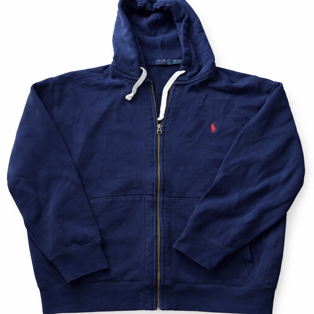 Polo Ralph Lauren Navy Zip Hoodie Red Pony Logo Sz 2X Classic Luxury